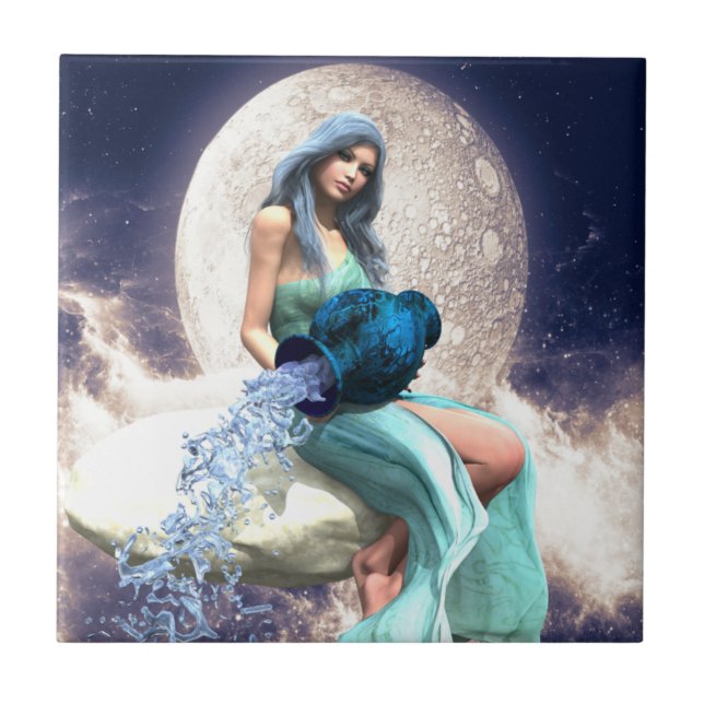 Carreau Aquarius - Une femme qui verse de l'eau d'un Jug (Devant)