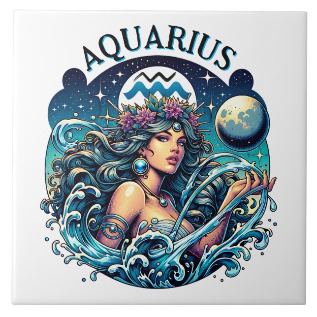 Carreau Aquarius Water Bearer Beautiful Woman Astrology  (Devant)