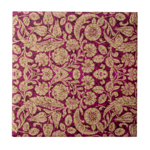 Carreau Arabesque victorien, CANTARA - Bourgogne et Tan