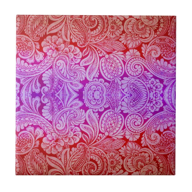 Carreau Arabesque victorien, HALYDON en rouge et pourpre (Devant)