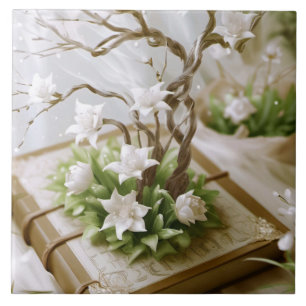 Carreau Arbre à fleurs qui pousse à partir d'un livre