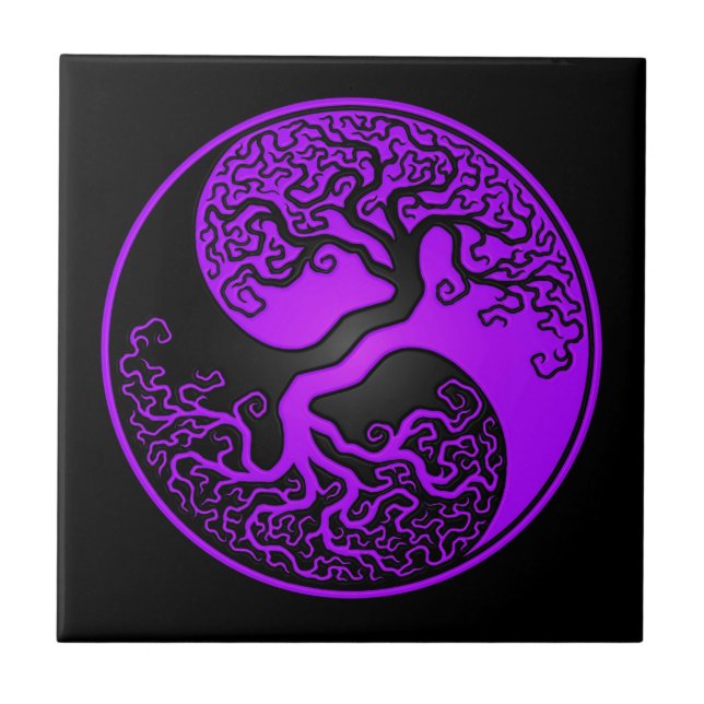 Carreau Arbre de la vie pourpre et noir Yin Yang (Devant)