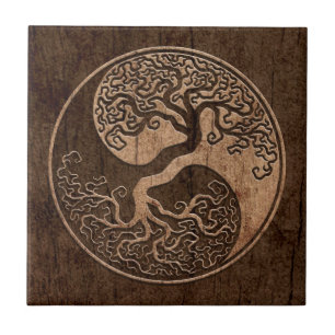 Carreau Arbre de la vie Yin Yang avec l'effet en bois de