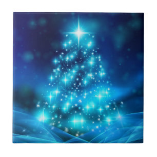 Carreau Arbre de Noël bleu cool avec lumières étincelantes