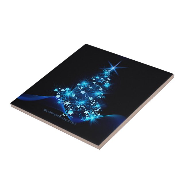 Carreau arbre de Noël stylisé SlipperyJoe bleu brillant s (Côté)