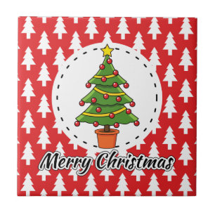 Carreau Arbre de Noël sur le Motif des pins rouges - Joyeu