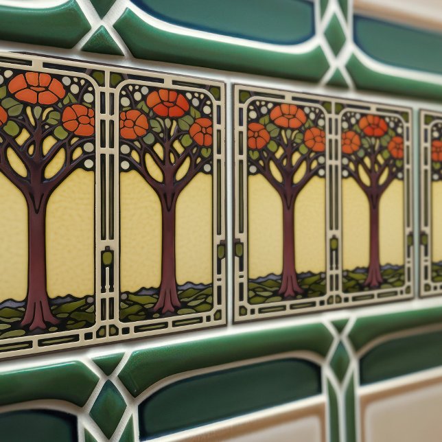 Carreau Arbre de vie Abstrait Jaune Orange du milieu du si (Créateur téléchargé)