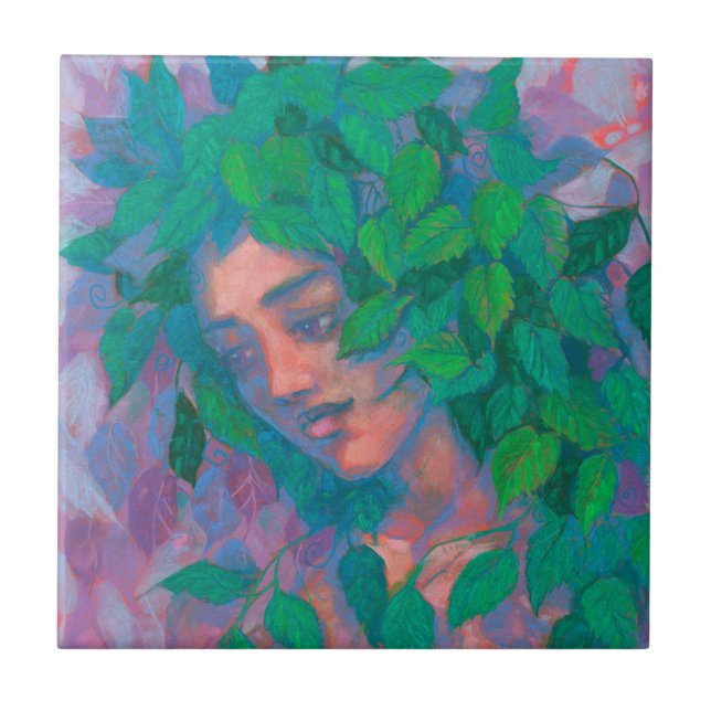Carreau Arbre Dryad Spirit Vert Feuilles Surreal Imaginair (Devant)