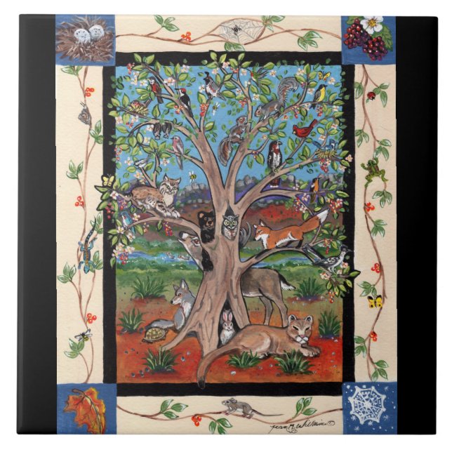 Carreau Arbre du sud-ouest de la vie Animaux Saisons Art (Devant)