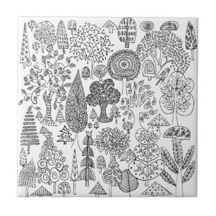 Carreau Arbre lunaire noir et blanc moderne à motifs