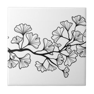 Carreau arbre noir de ginkgo avec le feuille