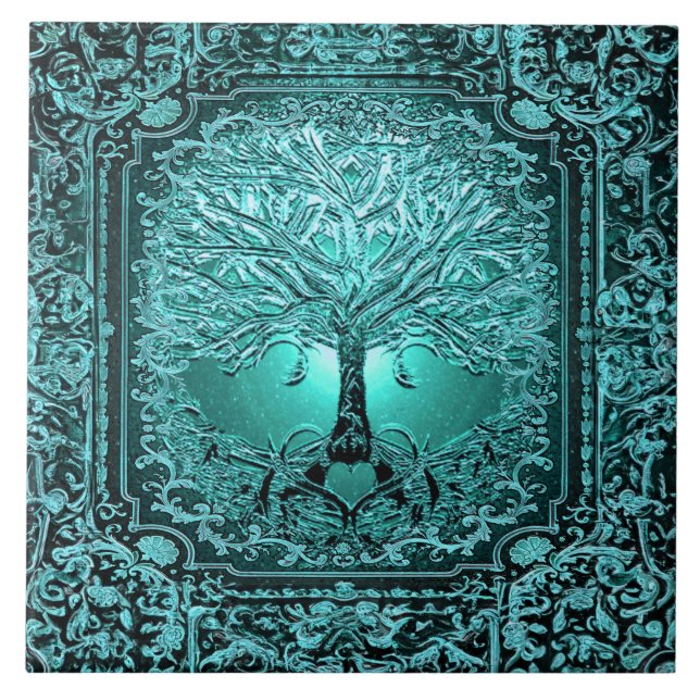 Carreau Arbre turquoise de vie Ancien Rustique (Devant)