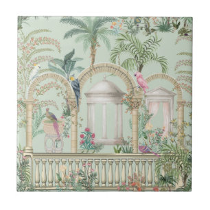 Carreau Arc de jardin grec vintage perroquet arbres tropic