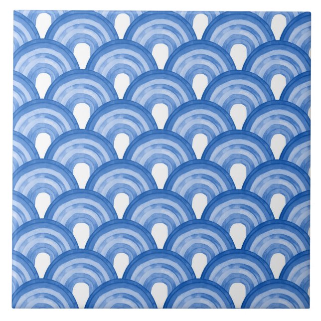 Carreau Arc-en-ciel en aquarelle - motif bleu (Devant)