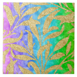 Carreau Arc-en-ciel motif en feuille d'or étincelant