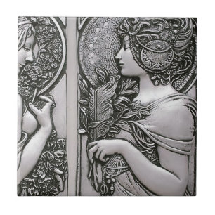 Carreau Argent, Art nouveau, design, femelles, Mucha, beau