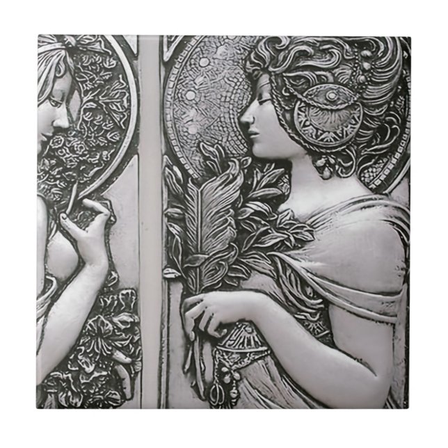 Carreau Argent, Art nouveau, design, femelles, Mucha, beau (Devant)