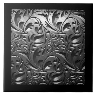 Carreau Argent métal gravé look abstrait gris acier