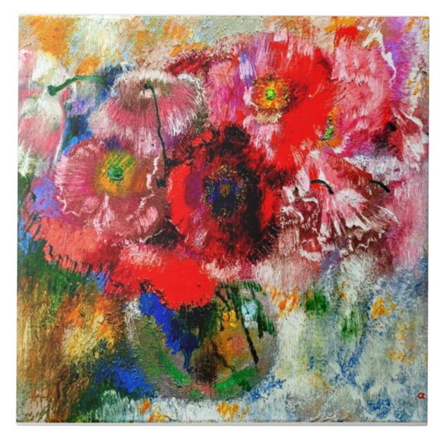 Carreau Arrière - plan gris, peinture florale (Devant)