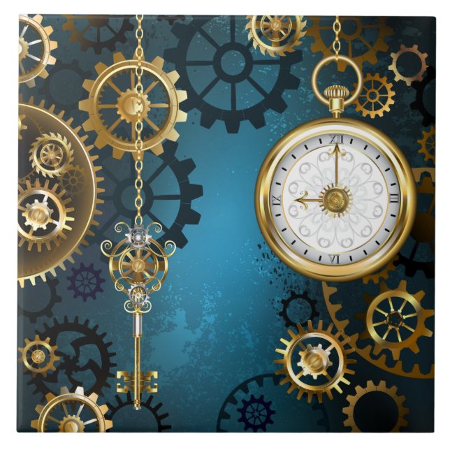 Carreau Arrière - plan turquoise à vapeur avec engrenages (Devant)