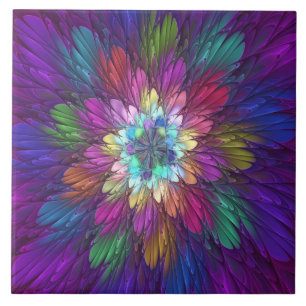 Carreau Art abstrait fractal de fleurs psychédéliques colo