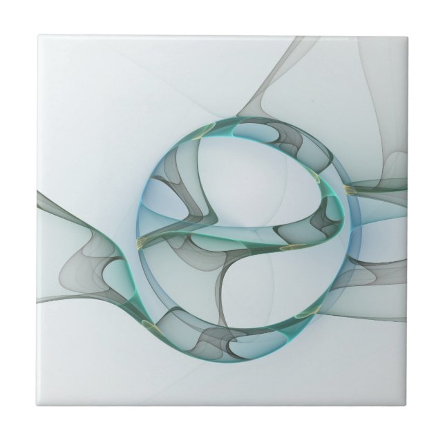 Carreau Art Abstrait moderne Fractal Bleu Turquoise Gris (Devant)