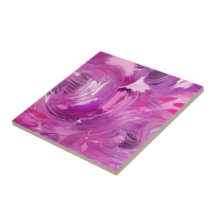 Carreau Art Abstrait Moderne violet rose blanc