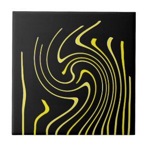 Carreau Art Abstrait Noir Blanc Lignes Jaunes Minimalisme