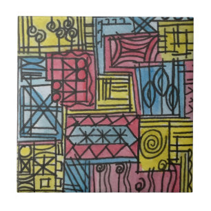 Carreau Art abstrait peint à la main de manière fantaisist
