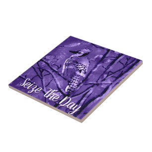 Carreau Art Abstrait Personnalisé Geai Bleu Violet