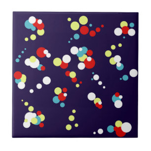 Carreau Art Abstrait Rouge Bleu Bleu Cercles jaunes