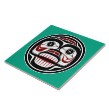 Art amérindien Crâne qui pleure Rouge Noir Vert