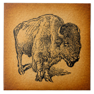 Carreau Art antique Russe Western Wilalo Buffalo Bison