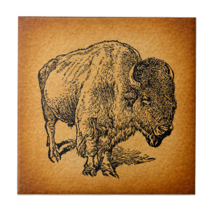 Carreau Art antique Russe Western Wilalo Buffalo Bison