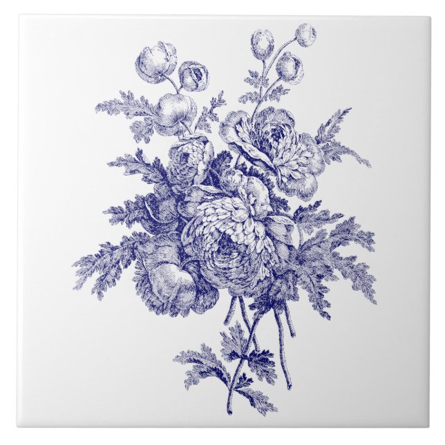 Carreau Art Botanique Floral Bleu & Blanc (Devant)