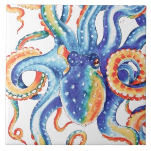 Carreau Art coloré d'aquarelle de poulpe