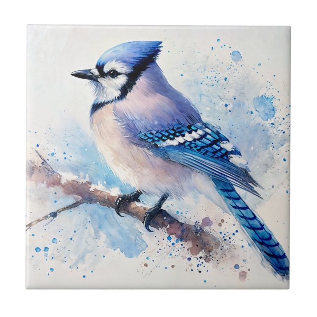 Carreau Art d'aquarelle Blue Jay (Devant)