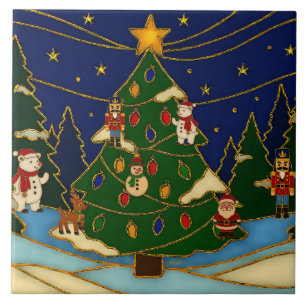 Carreau Art de cloisonné Forêt fantaisiste Noël classique 