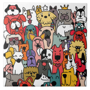 Carreau art de doodles de chien colorés