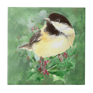 Carreau Art de faune d'oiseau de Chickadee d'aquarelle