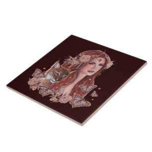 Carreau Art de la déesse Freya avec lynx par Renee Lavoie