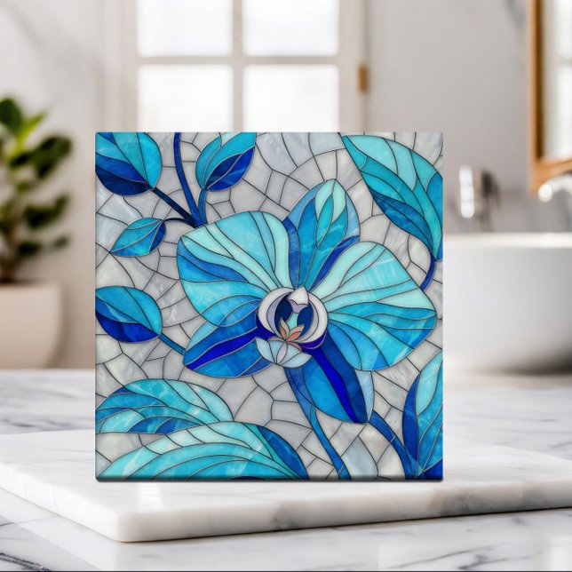 Carreau Art de la mosaïque de l'orchidée bleue (Créateur téléchargé)