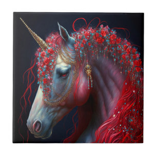 Carreau Art de l'Imaginaire de la licorne rouge