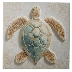 Carreau Art de Tortue de Mer Côtière Aqua et Sable