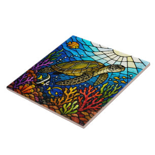 Carreau art de tortue de mer hawaïenne Honu de style verre