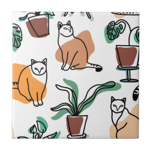 Carreau Art de trait dessin chats et fleurs