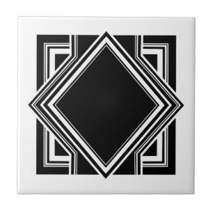 Carreau Art Déco Blanc Noir Géométrique Élément Carré 05