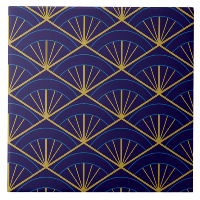 Carreau Art Déco Bleu Or Géométrique (Devant)