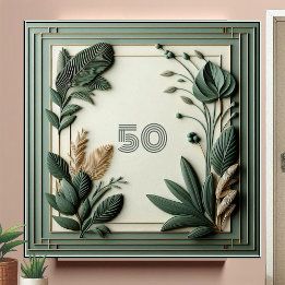 Carreau Art Déco de feuilles de sauge vert tendance, motif