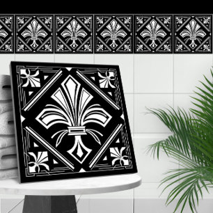 Carreau Art Déco Fleur de lis - noir et blanc